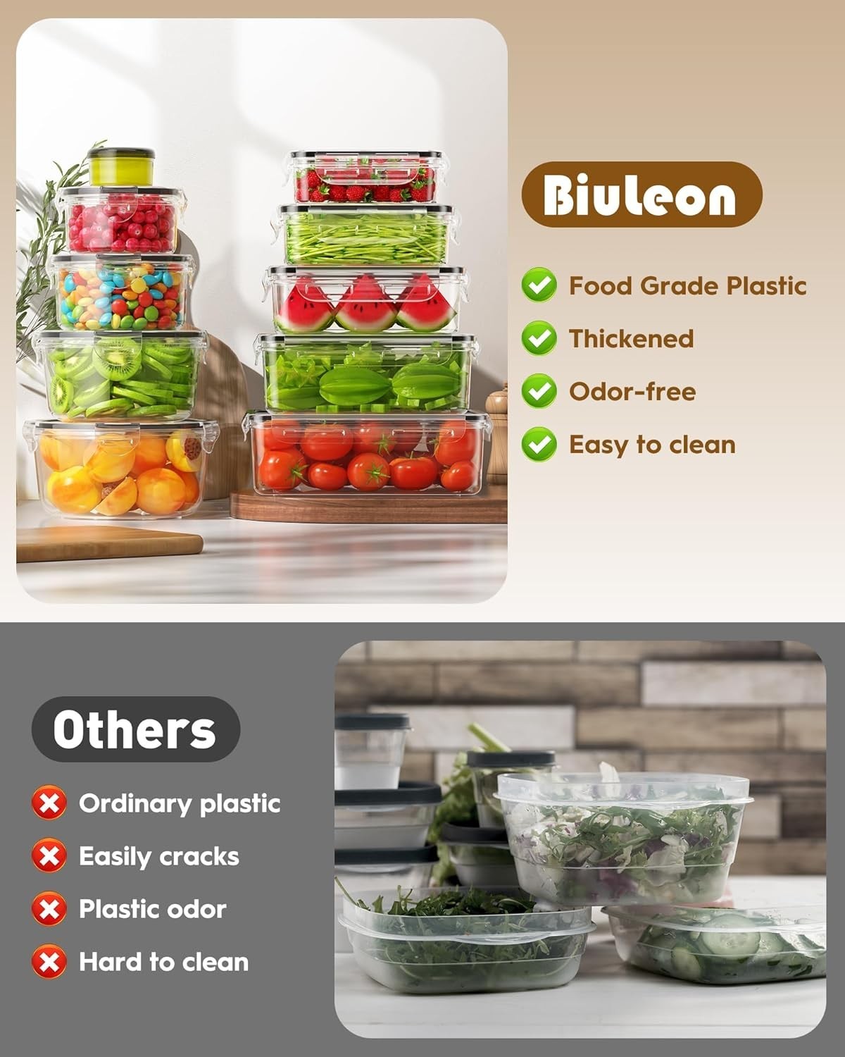 40 PCS Food Storage Containers with Lids Airtight 20 Containers & 20 Lids, Le…
