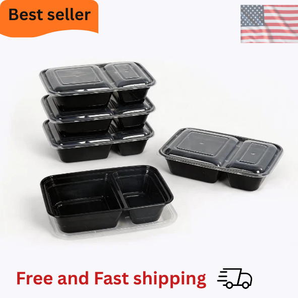 5 Pack Meal Prep Containers 2 Compartment Lunch Boxes with Lids BPA Free