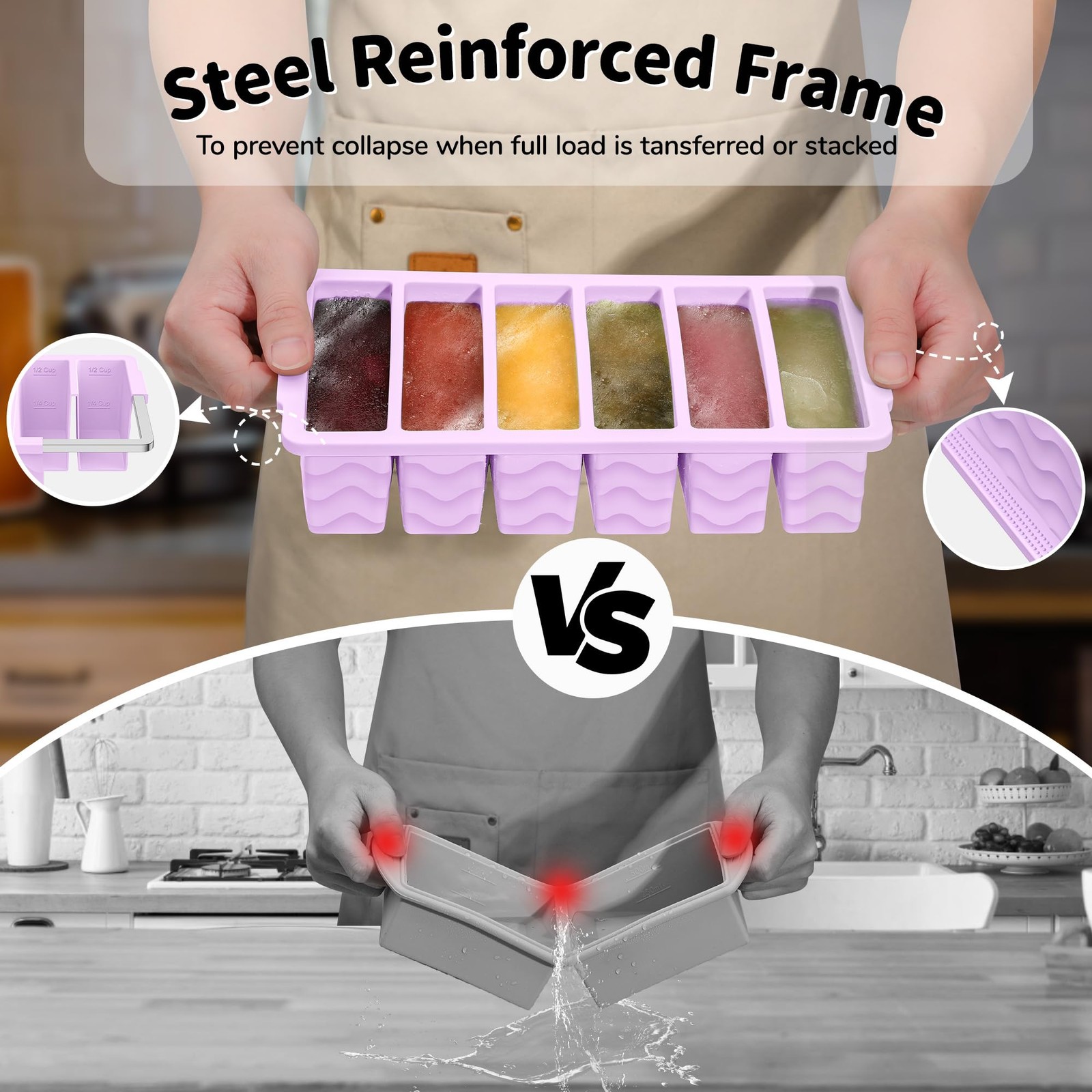Silicone Freezer Tray 2 Pack BPA Free Food Storage Molds Meal Prep Soup Stews