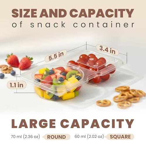 Reusable Snack Containers with Lids Pack, 2 Compartment Leakproof Snackle 20