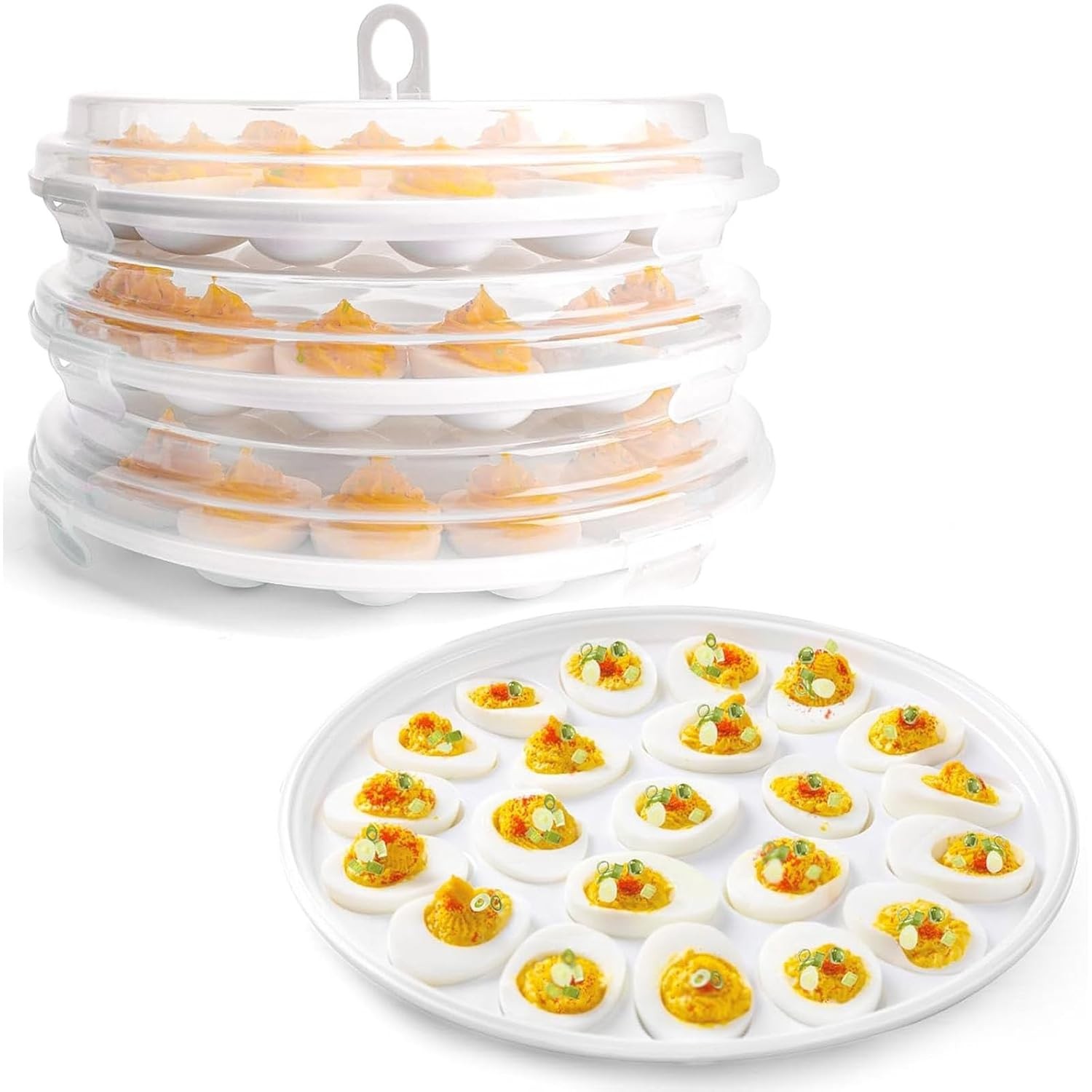 White 3PCS Deviled Egg Containers with Lid and Trays