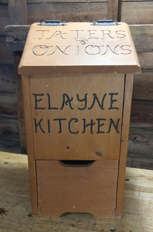 Vintage Potato & Onion Wooden Bin Storage Box With Drawer For Onions