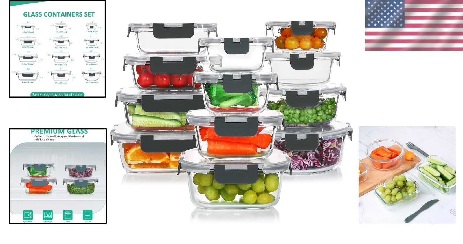 24-Piece BPA-Free Glass Containers – Oven, Dishwasher & Freezer Safe