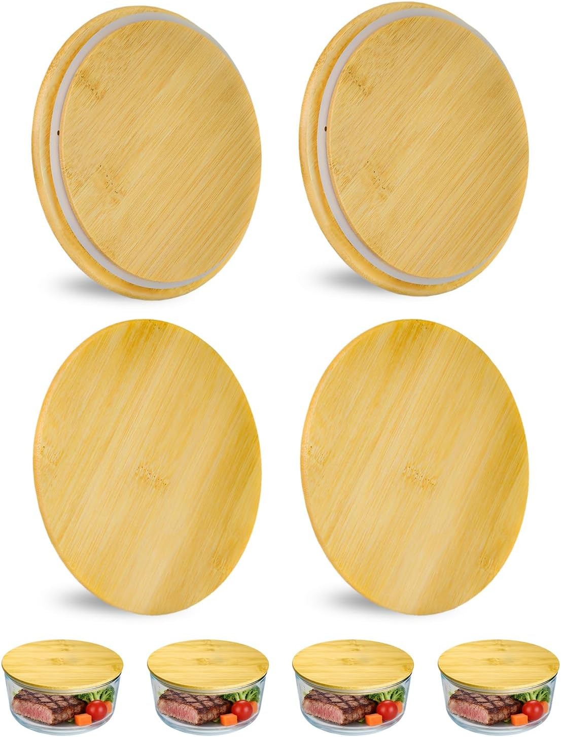 Replacement Wooden Lids for Pyrex, Anchor Hocking Glass Containers 7201-PC*4, Ba