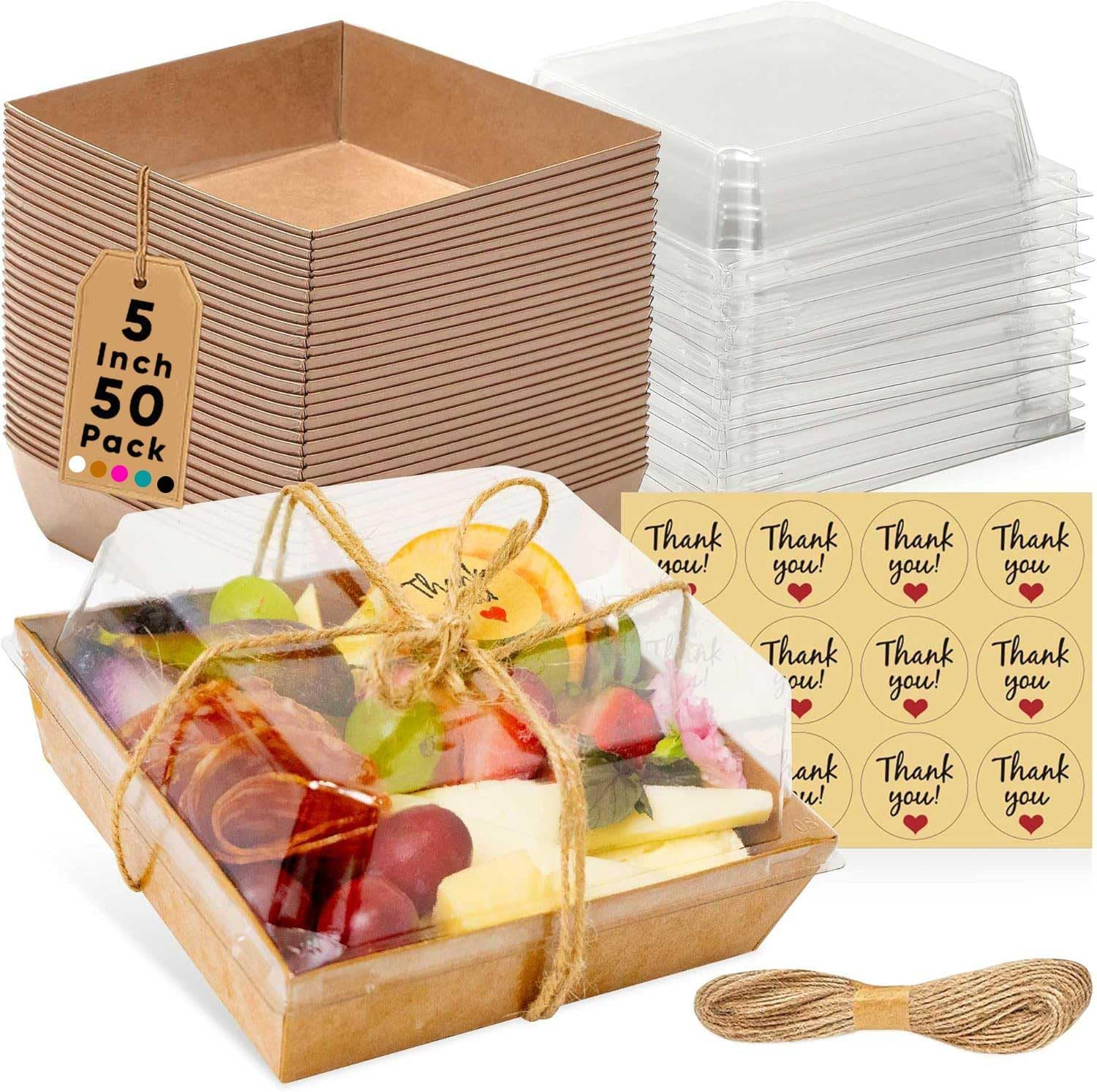 50 Pack Small Charcuterie Boxes with Clear Lids – to Go Paper Mini Charcuterie B