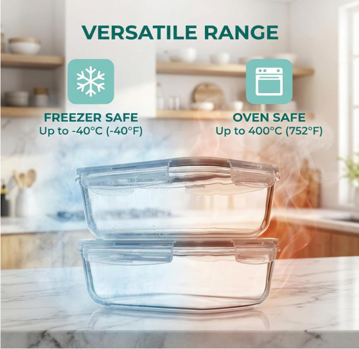 Set de 5 recipientes de vidrio 36oz con tapa, herméticos y aptos horno
