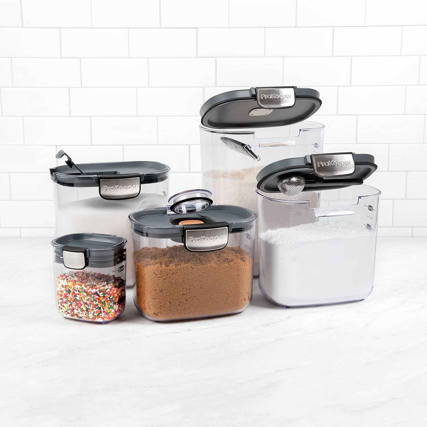 NEW Airtight Food Storage Container Set Clear Kitchen Canisters Grey 9Pc