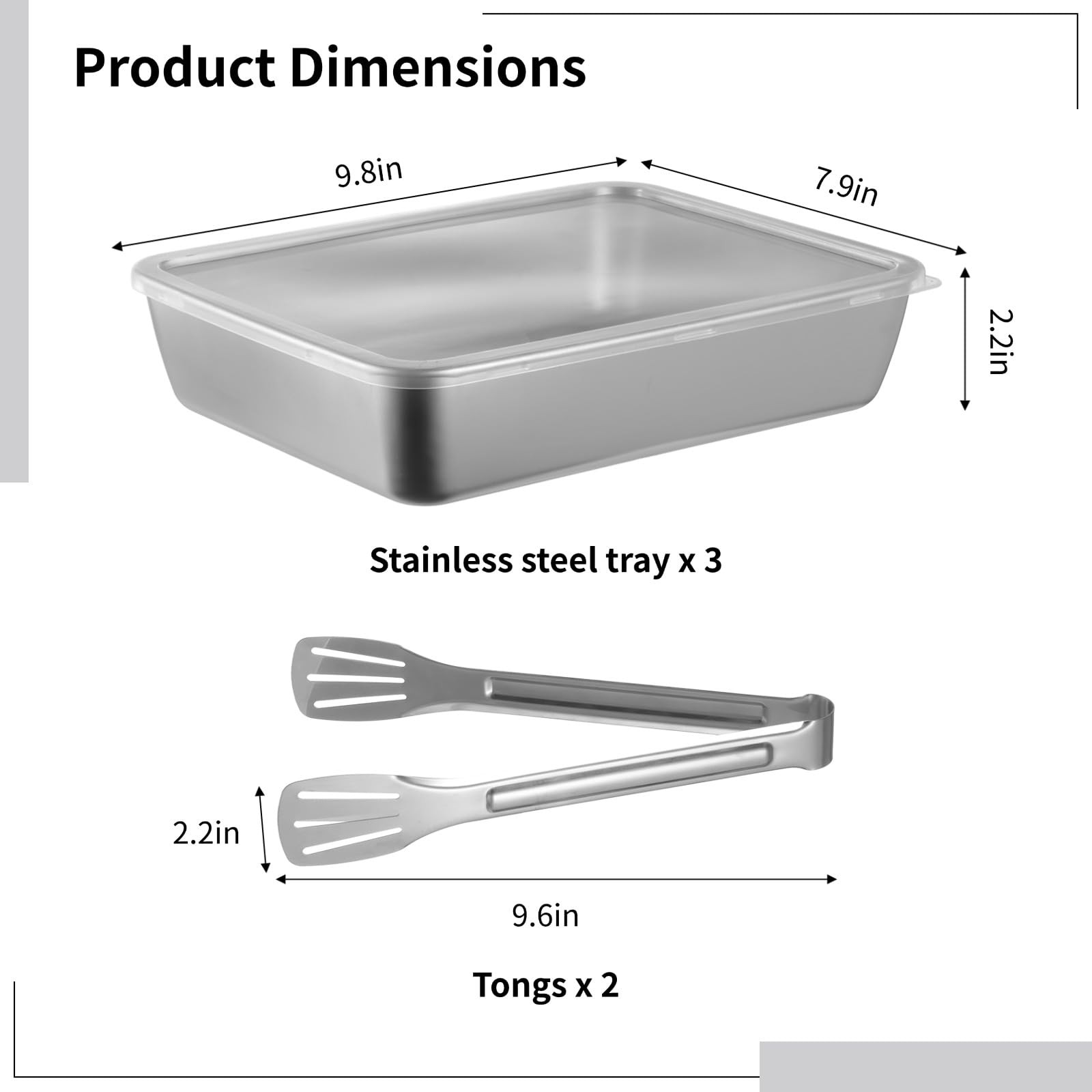 Breading Trays Set of 3, 10 x 8 x 2 Inches Large Stainless Steel Breading Pan…