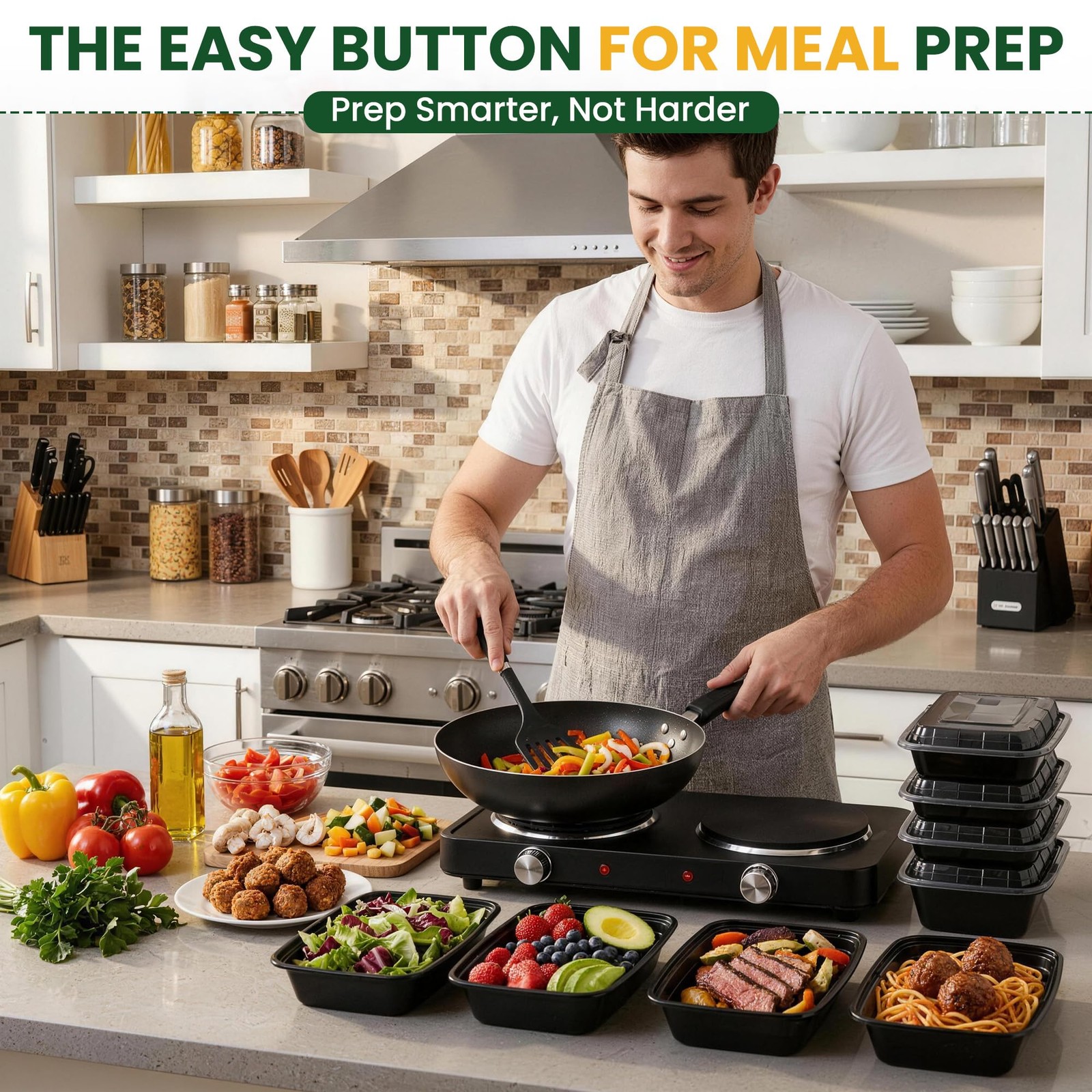 Geisoun 20 Pack 28oz Meal Prep Containers Reusable with Easy Open 28oz, Black