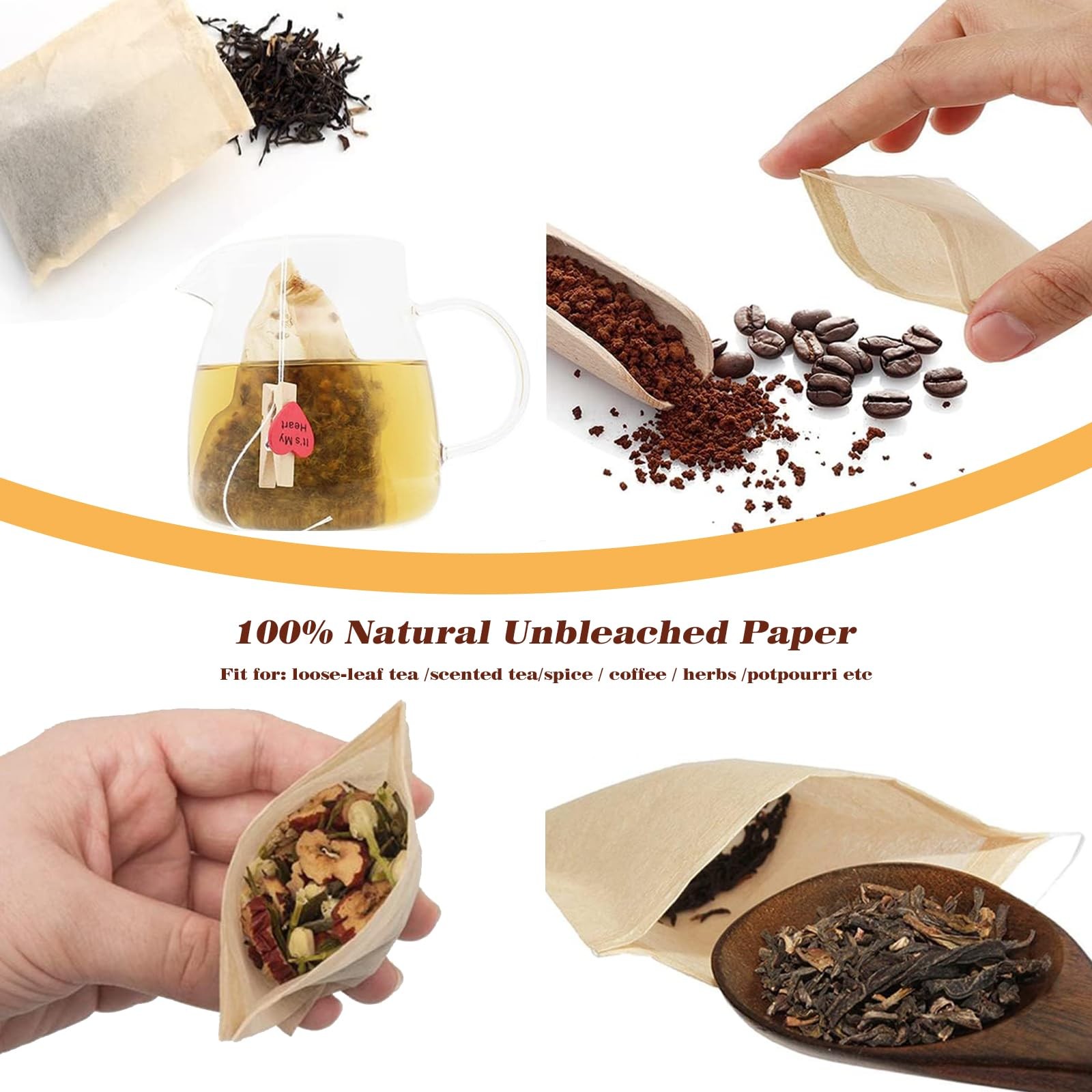 NEPAK 200Pcs Tea Filter Bags for 200 pcs 3.15 x 3.94 inches Bags, Brown