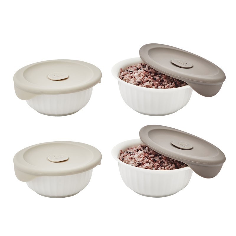 LocknLock Ceramic Rice Bowl with Silicone Lid 450ml 4P Set Microwave Storage