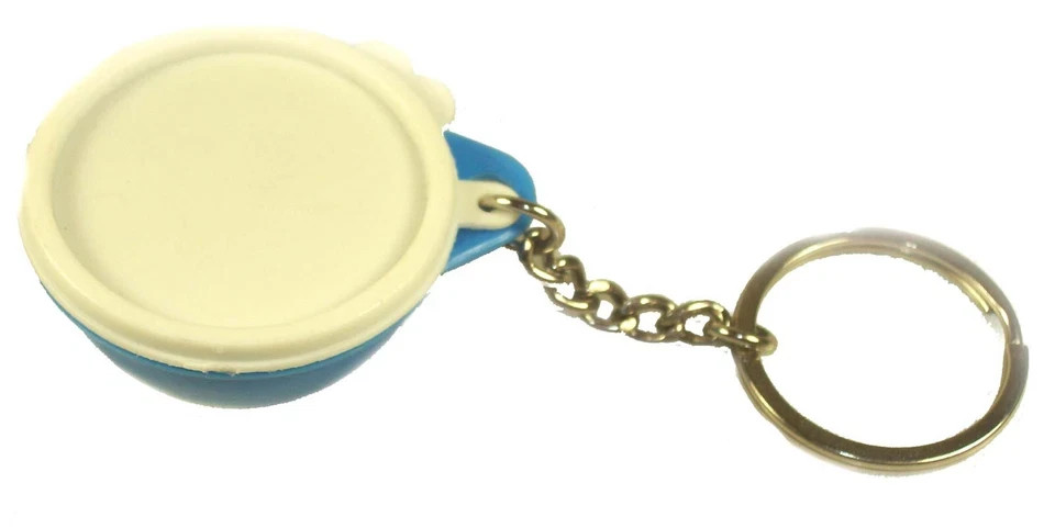 Tupperware Blue Bowl Key Chain 1″ High x 2″ Diameter Lid & Bottom with Keys Hoop