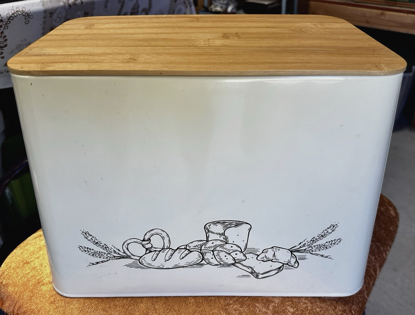Cooler Kitchen Vertical Bread Box Bamboo Cutting Board Lid Cream Metal