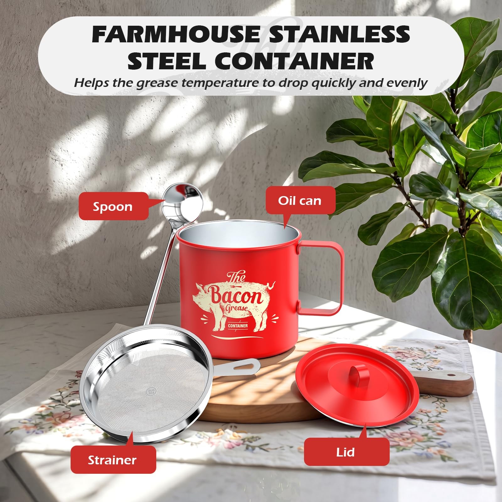PGYARD Mini Bacon Grease Saver With Strainer – 20 OZ Stainless Steel Oil Cont…