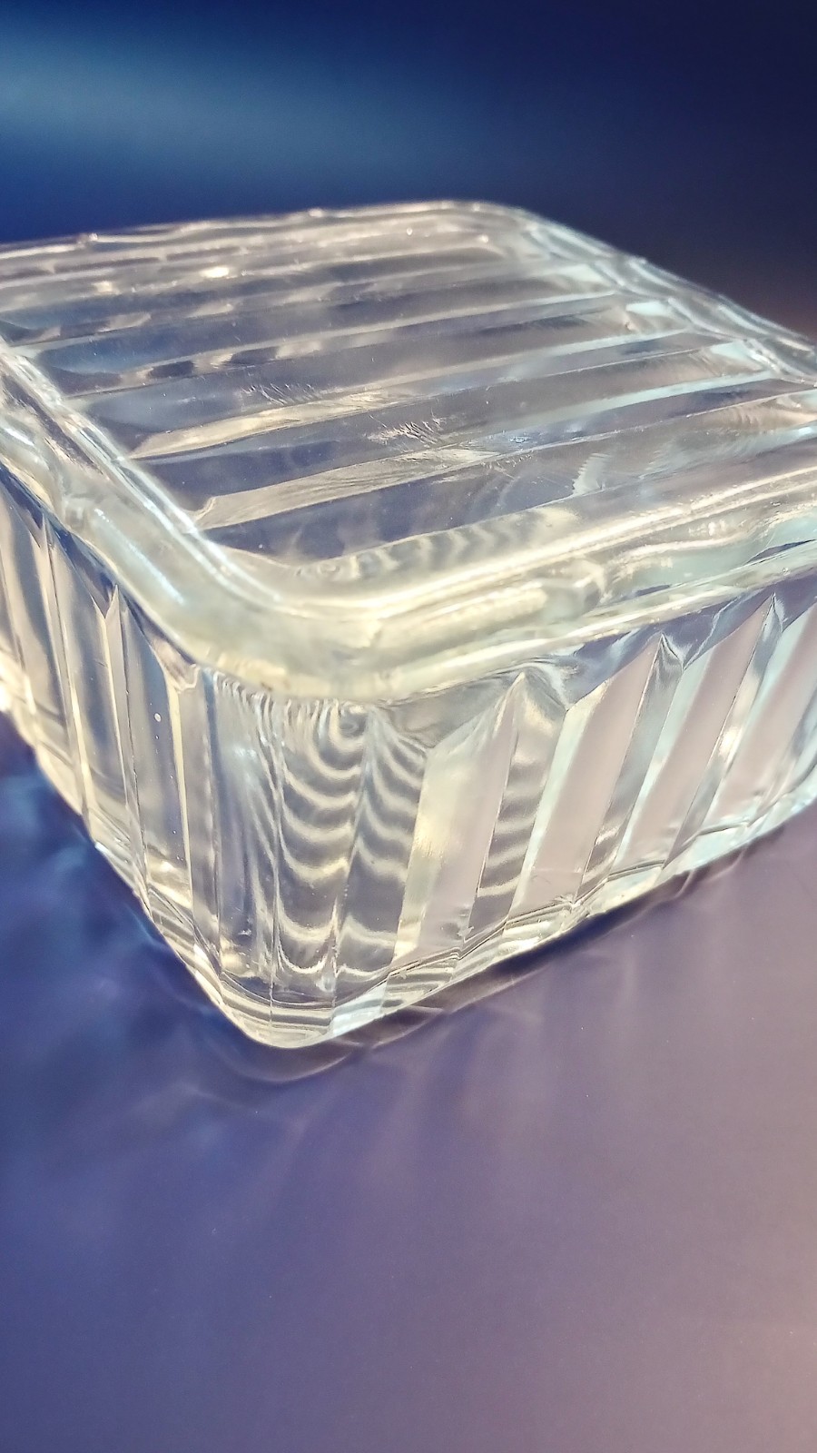 Vintage Clear Glass Ribbed Square Refrigerator Dish With Lid