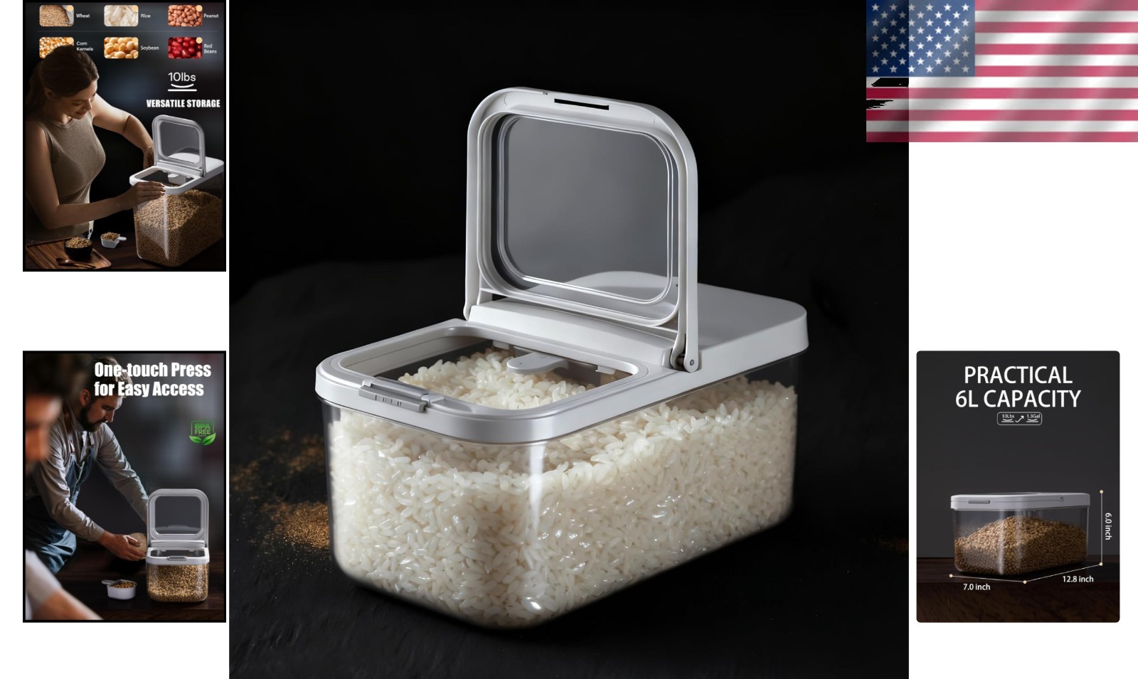 Clear 6L Rice Container with Measuring Cup – Perfect for Flour and Grains