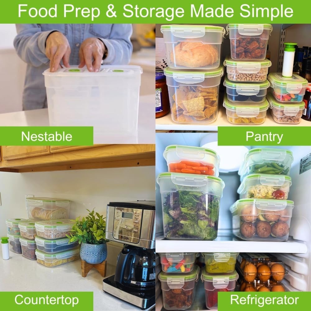 Stackable Vacuum-Sealed Food Storage Containers – 19pcs, Keep Food Fresh & Tasty