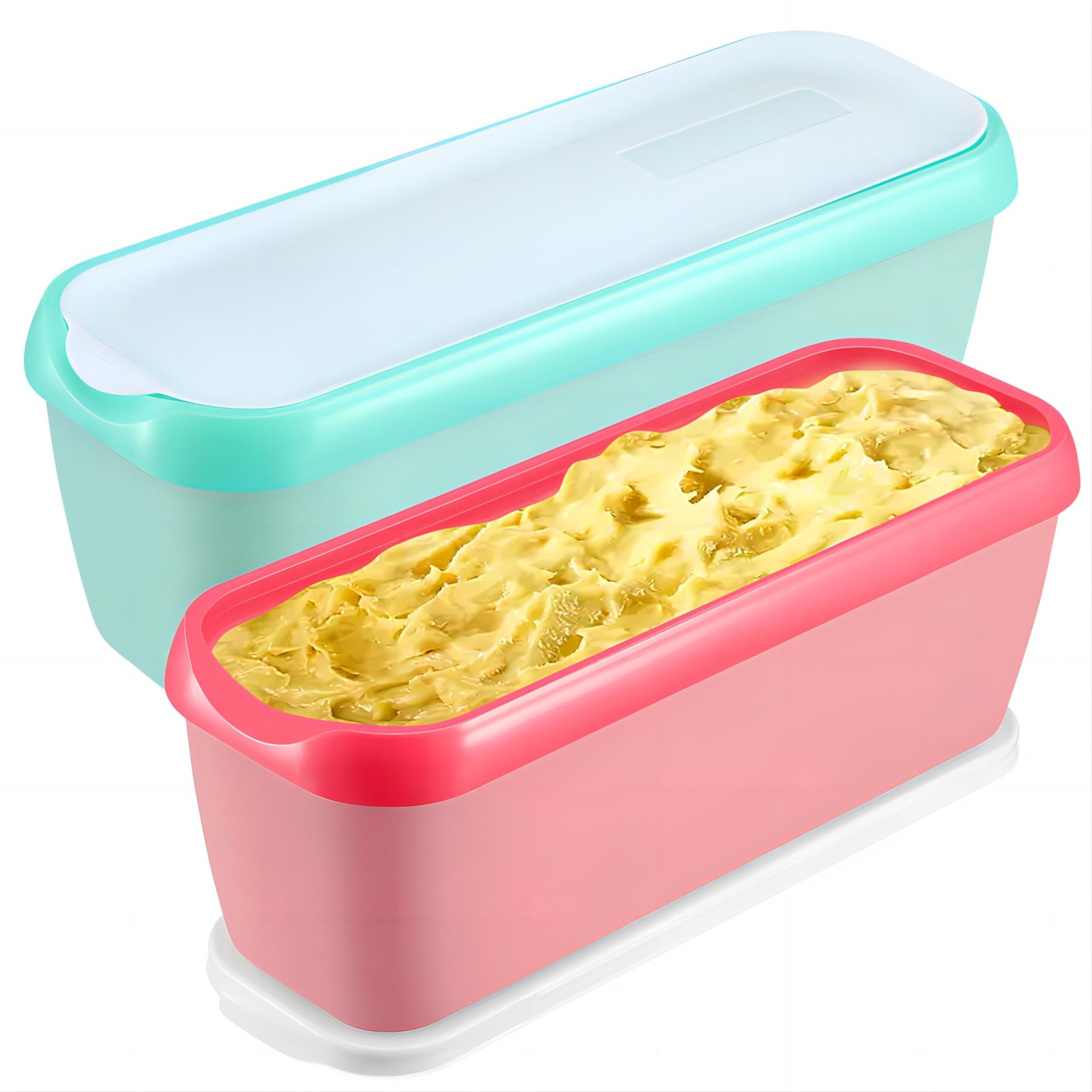 Ice Cream Containers Set of 2, 1.5 Quart Ice Cream Tub, Reusable Homemade Ice…