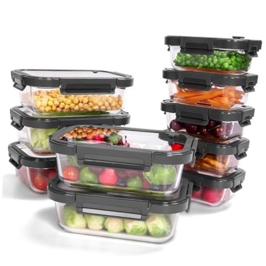 10-Pack Glass Food Storage Containers 4.4Cup*5 & 1.6 Cup*5 Tempered Lids Gray