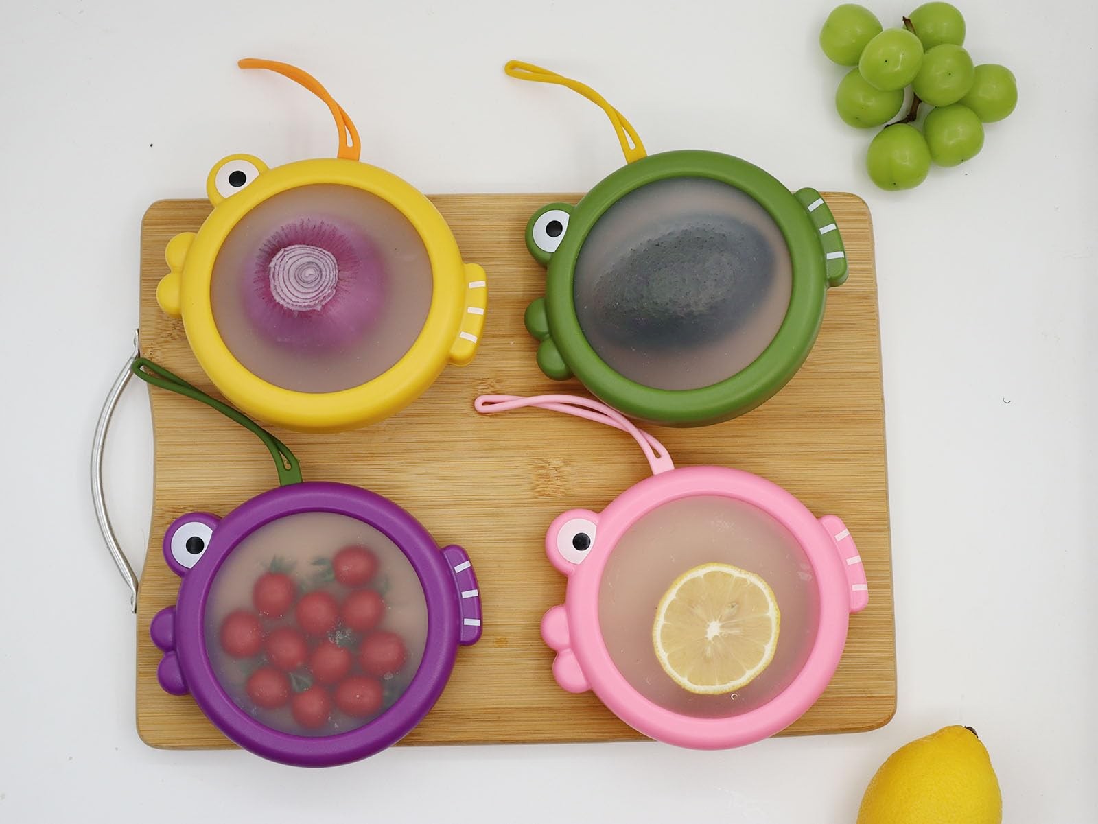 Kirynd Onion storage and Avocado 5.7 x 4.9 inches, green,pink,purple,yellow