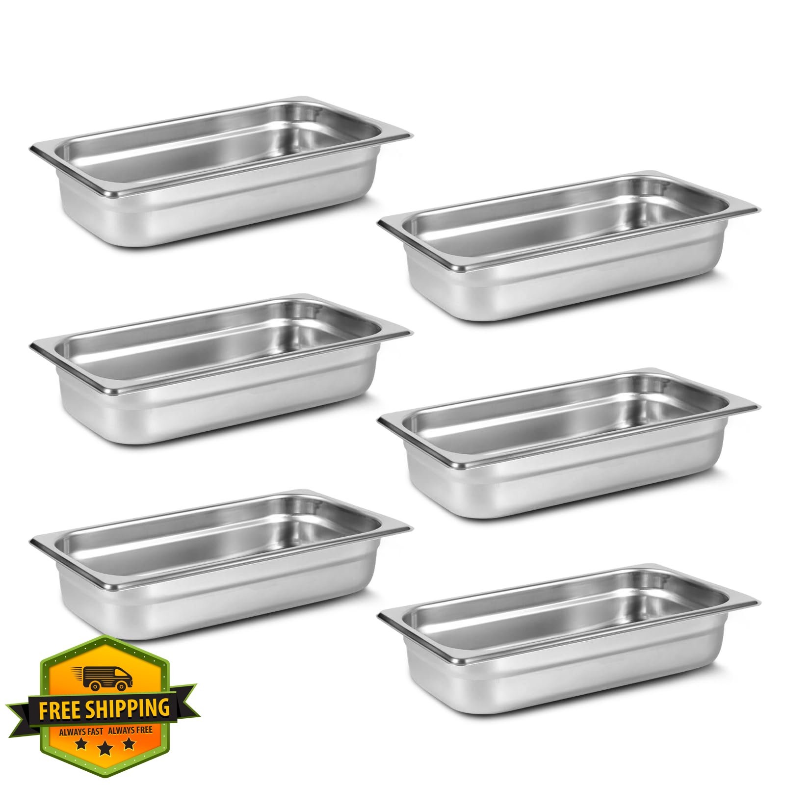 Aplancee 1/3 Hotel Pans 2.5″ Deep Stainless Steel Food Pan 6 Pack