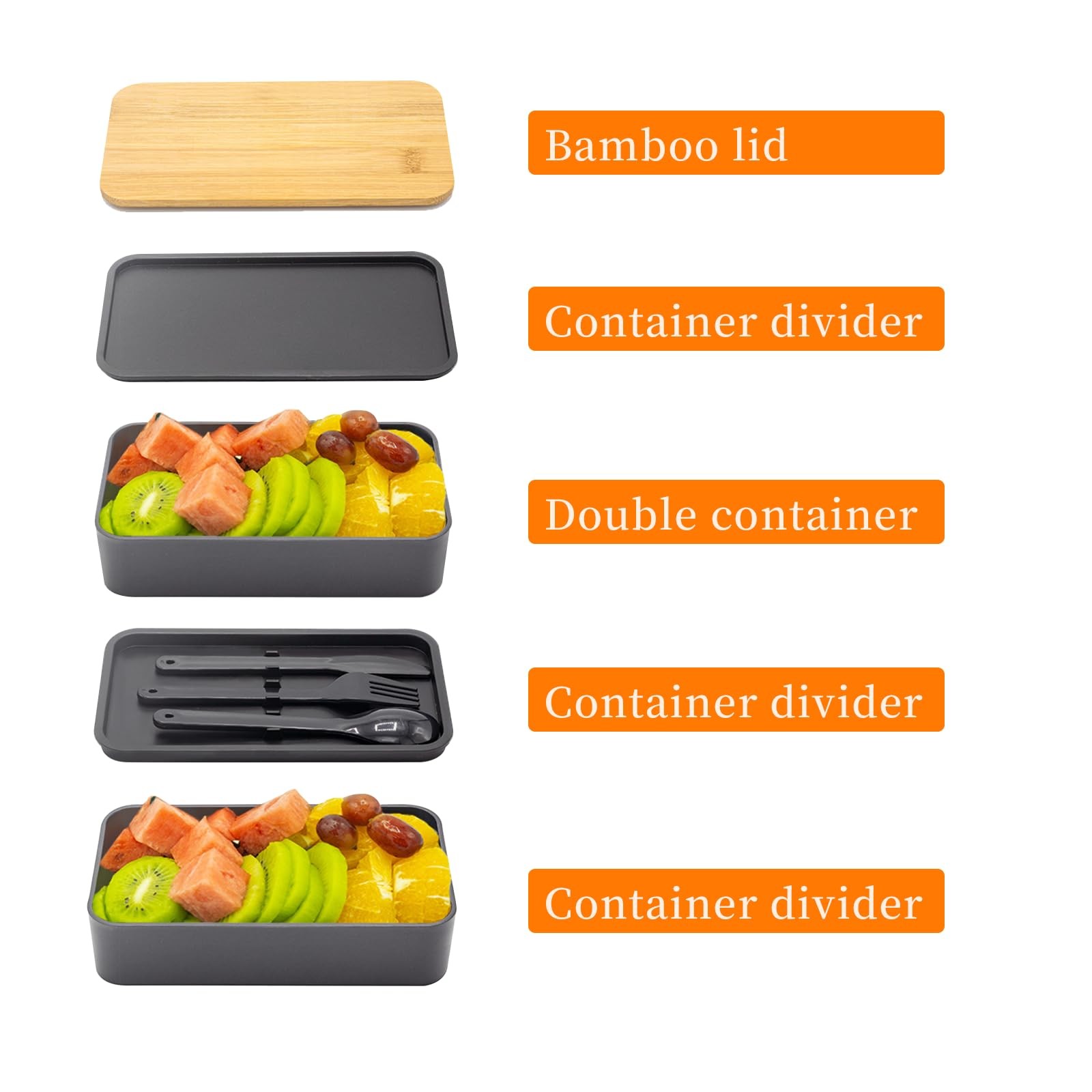 Bento Box Adult Lunch with lunch bag, 7.32 x 4.13 x 3.74 inches, Black