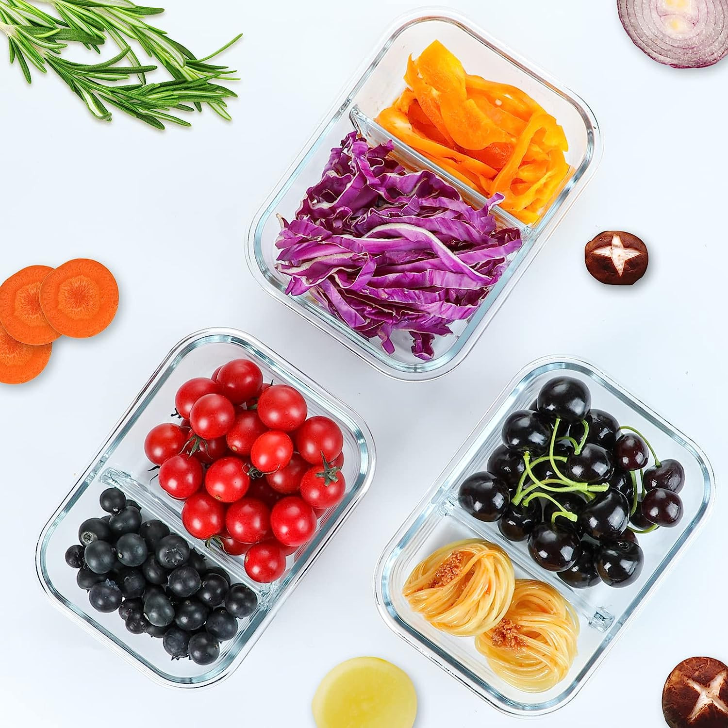 36 Oz Glass Meal Prep Containers Set of 5 + 24 Pcs Food Storage Containers