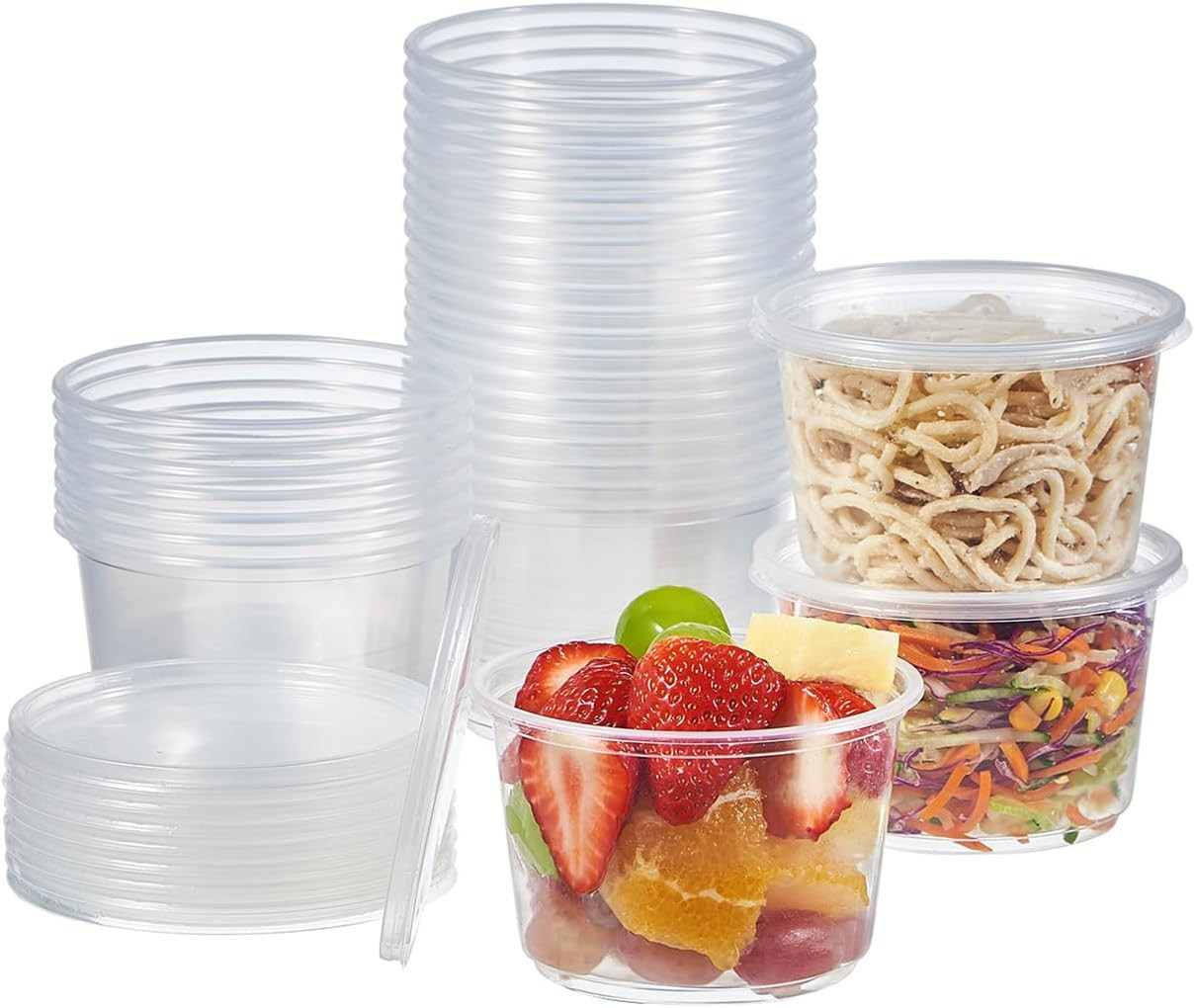 [50 Set – 16 Oz. Plastic Deli Disposable Food Storage Containers with Airtight L