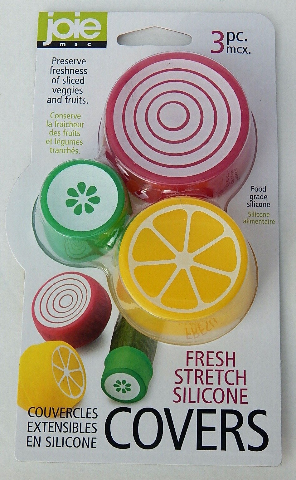 JOIE 3 PC FRESH STRETCH FOOD GRADE SILICONE COVERS PRESERVE SLICED VEGGIE FRUITS