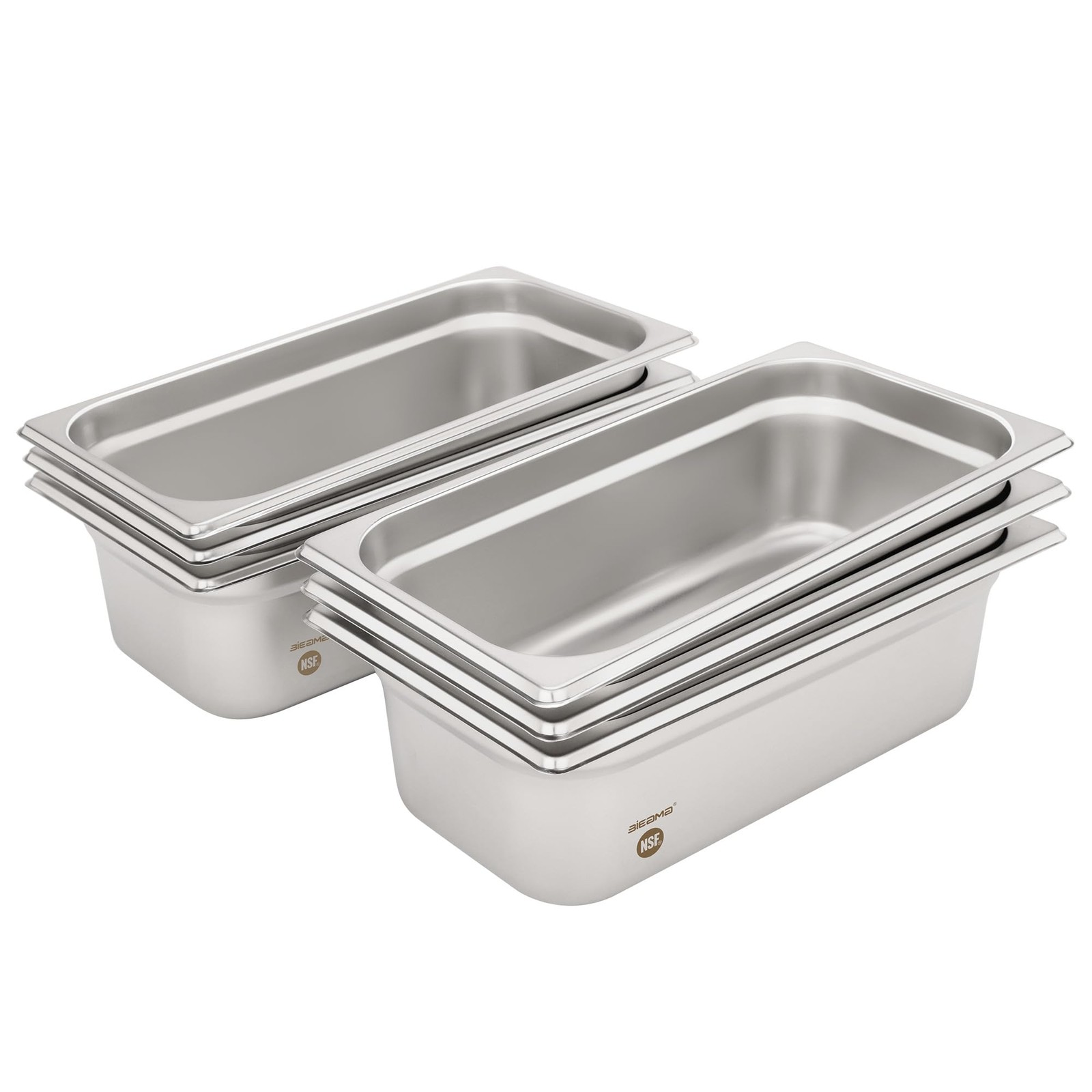 6 Pack Hotel Pans, 1/3 Size 4″ Deep, NSF, Commercial Stainless Steel Pan, Ste…