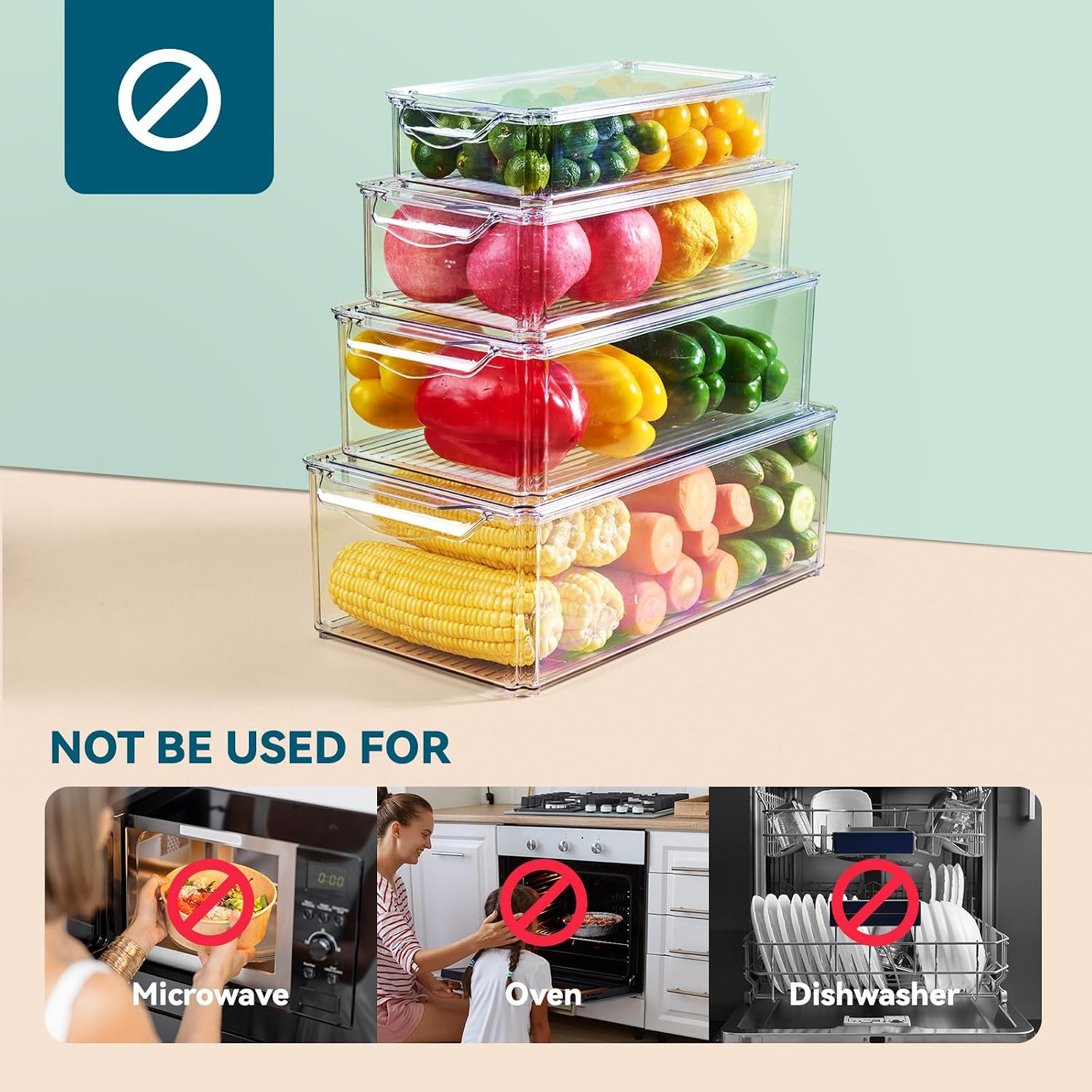 4 Piece Refrigerator Organizer Bins, Clear Fridge Organizers and Storage, Stacka