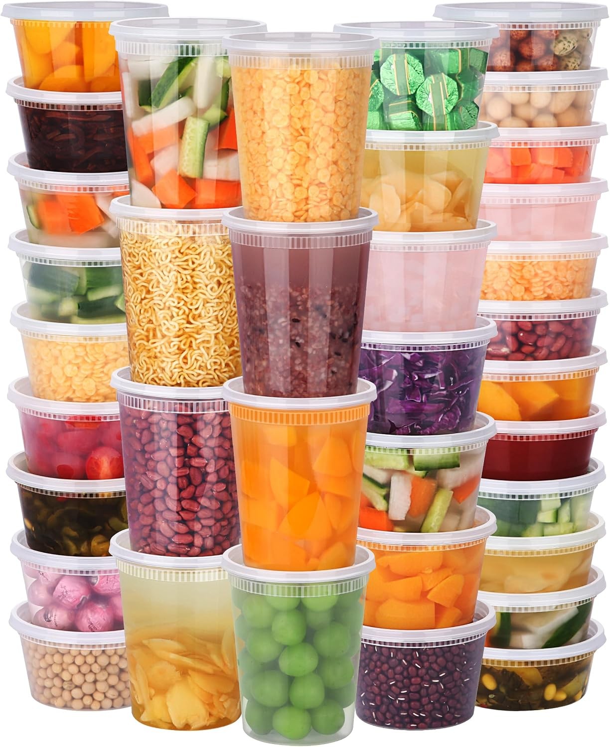 96 Pack 192-Piece Deli Containers W/ Lids 32/16/12/8 oz X 24 Set Each Leak-Proof