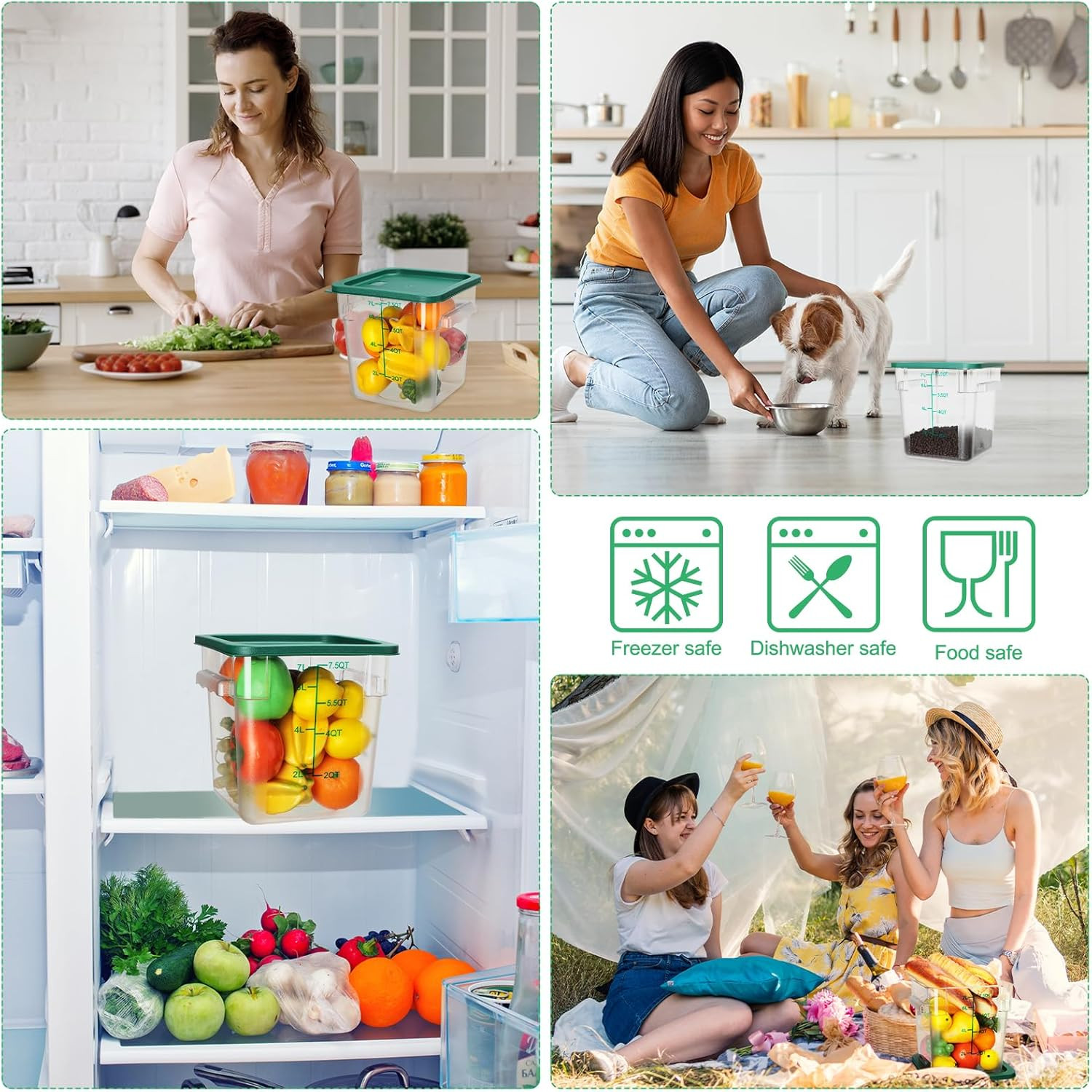 8 Pack 8 Qt Clear Food Storage Container with Handles and Lid Commercial Grade S