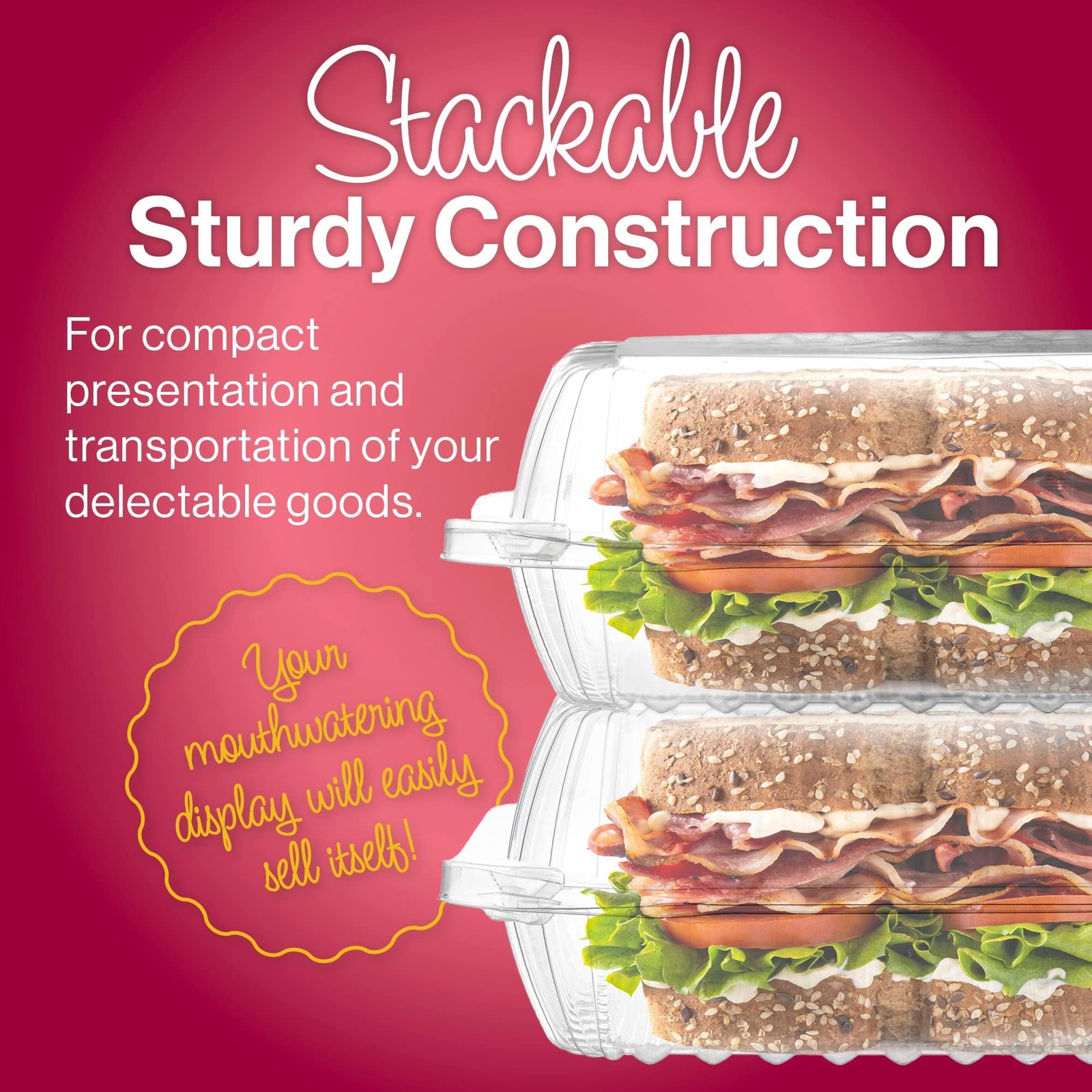 25 Clear Plastic Containers, 8″ X 8″ X 3″ Hinged Lid Togo Clamshell Food Cont…