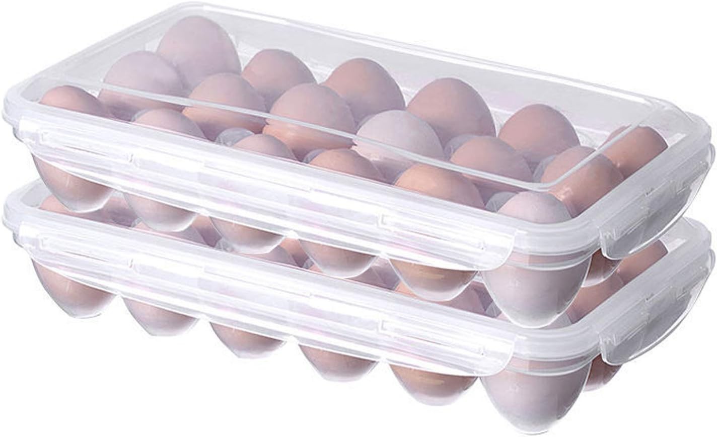 2 Pack Covered Egg Holders For Refrigerator, Plastic Storage Container
