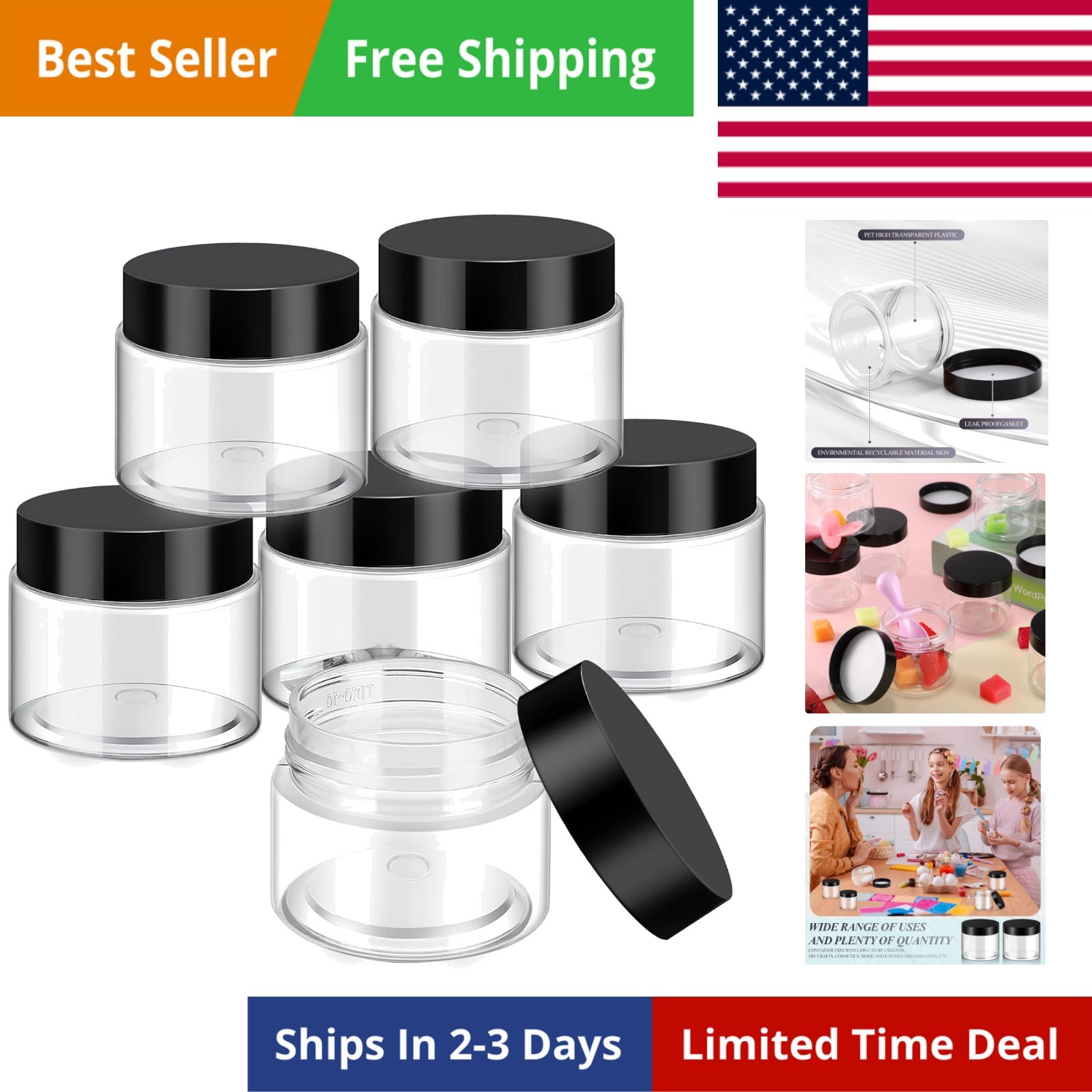 6 Pack 32 oz Plastic Jars Containers with Lids Wide-mouth Refillable Leakproo…
