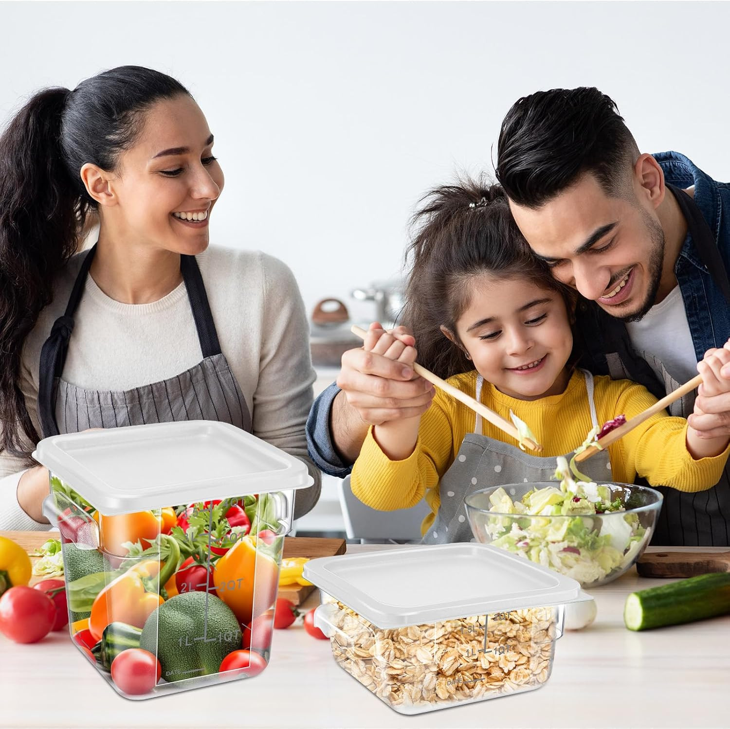 8 Pcs Food Storage Container with Lids Set 2Qt and 4Qt Square Clear Commercial C