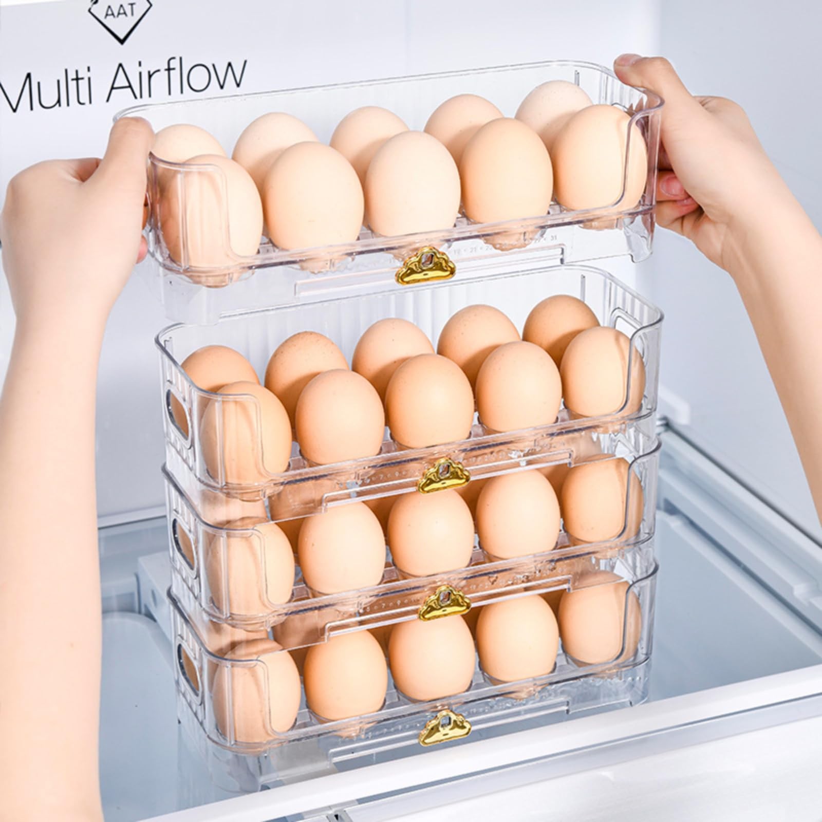 Stackable Egg Holder for Refrigerator Side Door, Slim 4-Tier Modular Egg Orga…