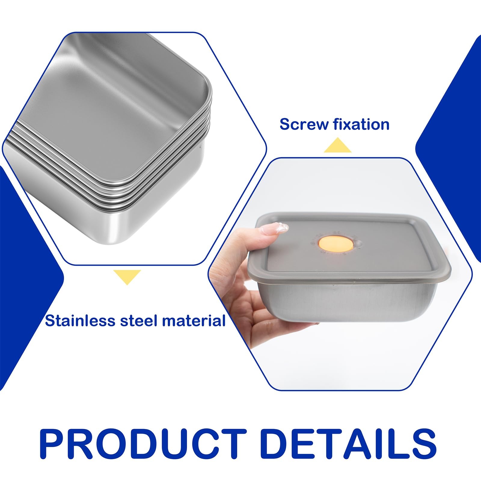 6 PCS Stainless Steel Food Storage Containers with Airtight Lids, 16 oz Reusa…