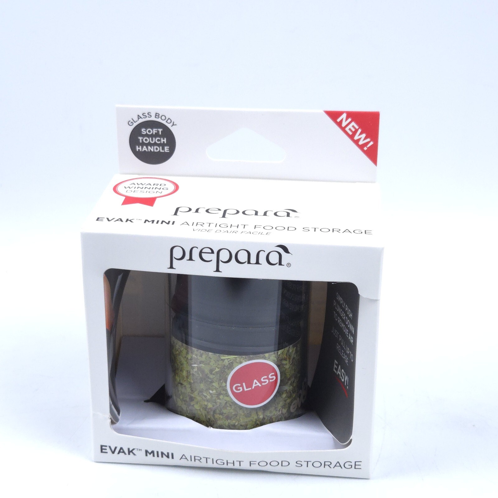 Prepara – Evak Mini 6oz Glass Airtight Food Storage – Soft Touch Handle – Black