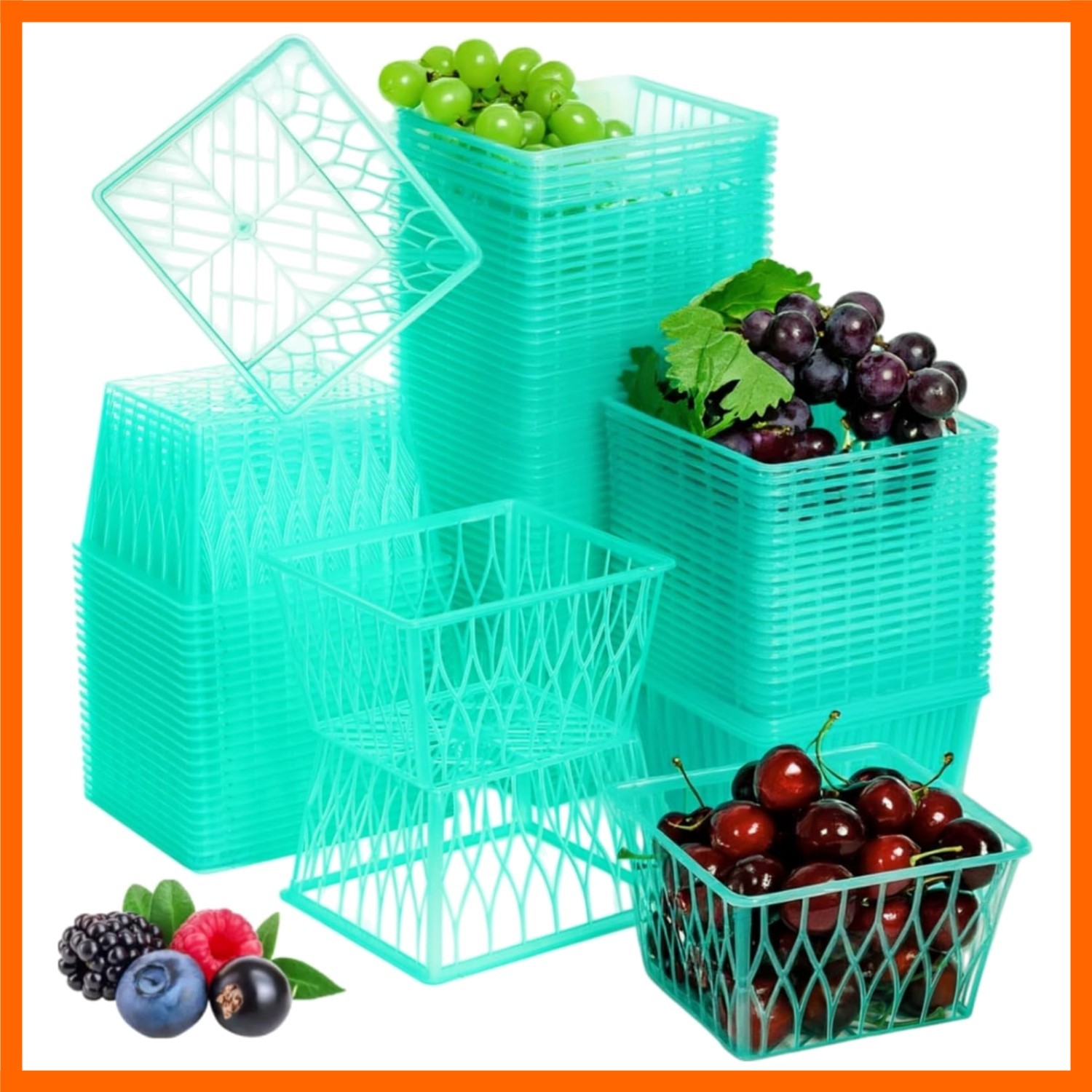 100 Pack Berry Baskets, Pint Size Plastic Strawberry Boxes with Open Weave Pa…