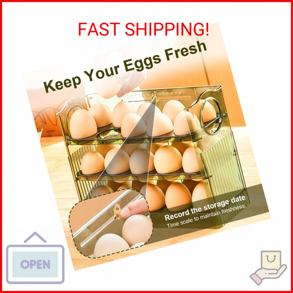 Koja Three-layer Flip-up Egg Storage Container Holder for Refrigerator, Kitchen.