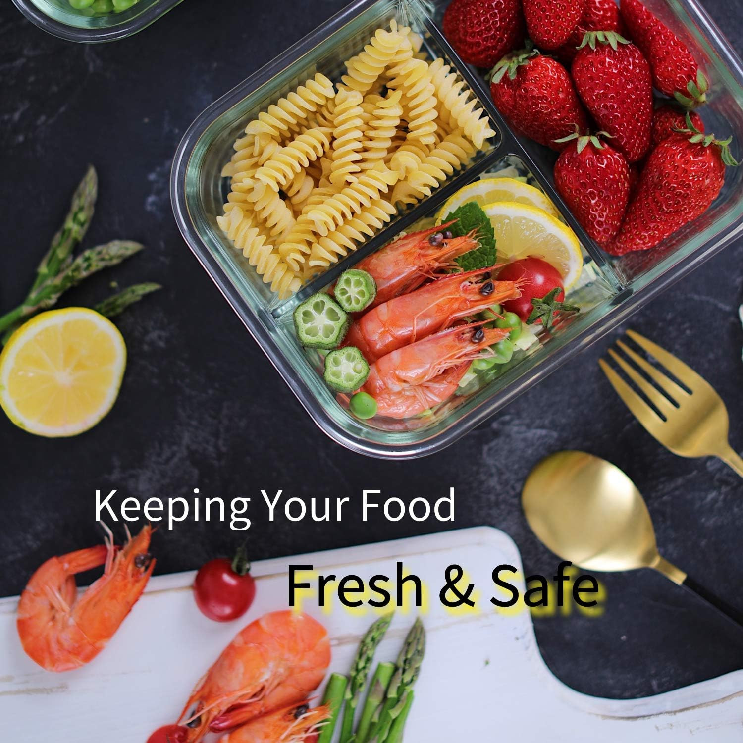 8 Pack Glass Meal Prep Containers 3 Compartment, Glass Food Storage Containers w