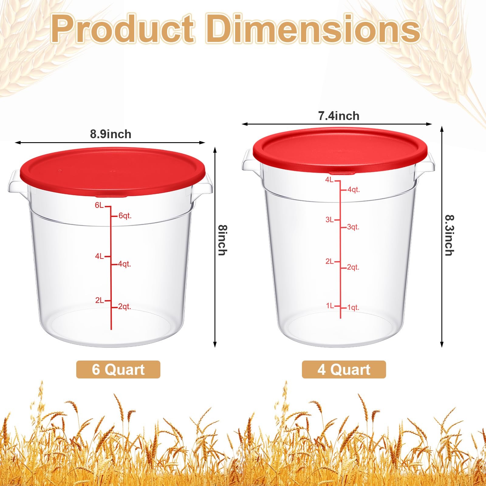 4 Set 6 Quart 4 Qt Round Food Storage Containers with Lids Clear Proofing Con…