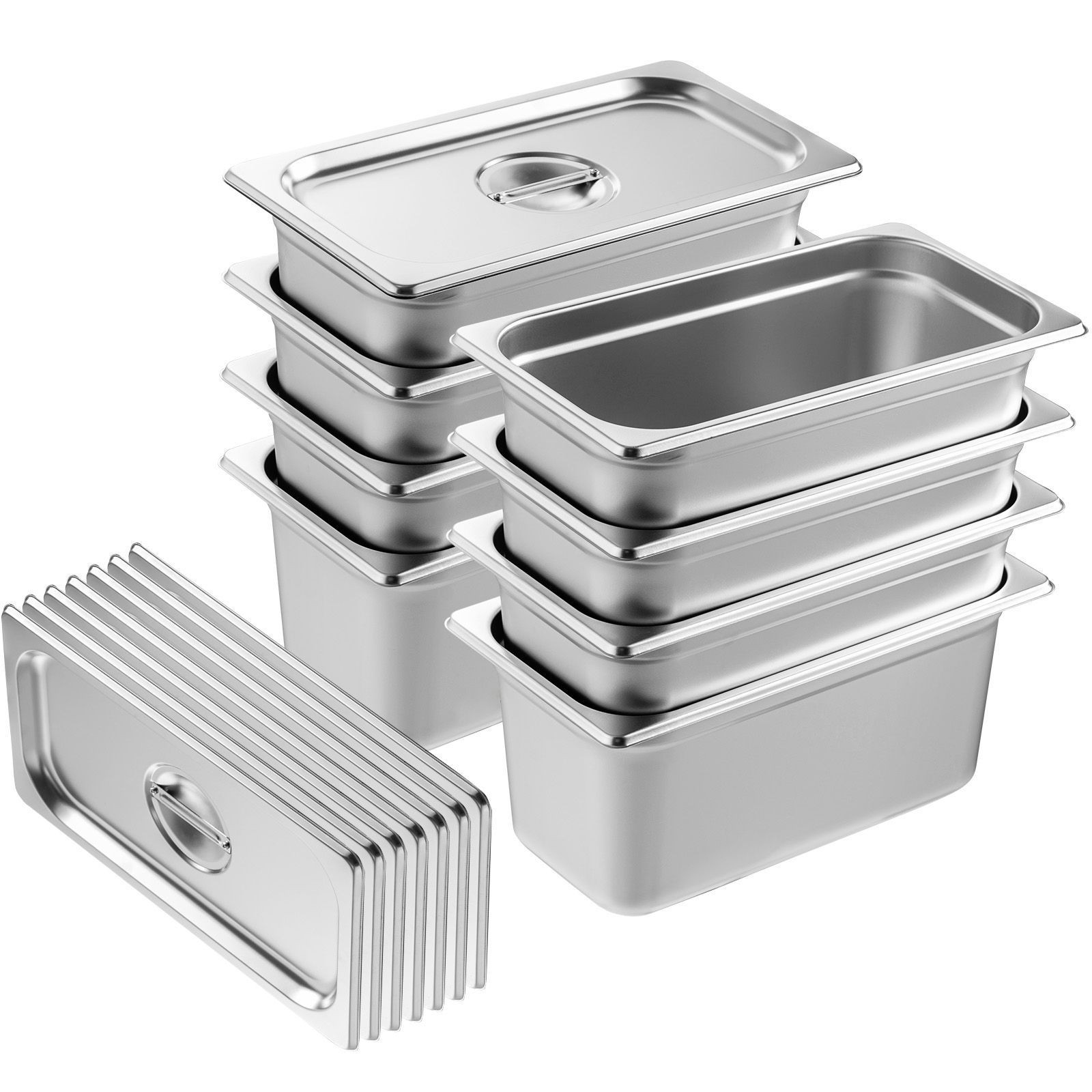 8-Count 1/3 Size 6in, Antijam, Stainless Steam Table Pans Lids
