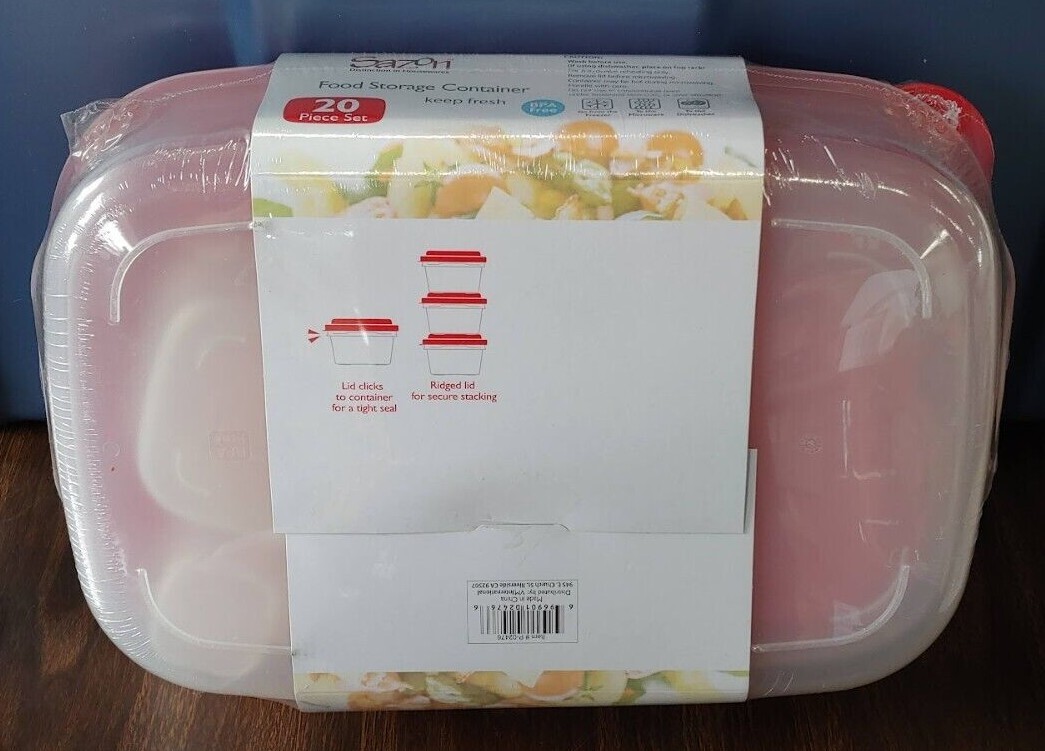🔥 Sazon clear red lids 20 Piece Food Storage Container 20 Piece Set 5 Dif Bowls