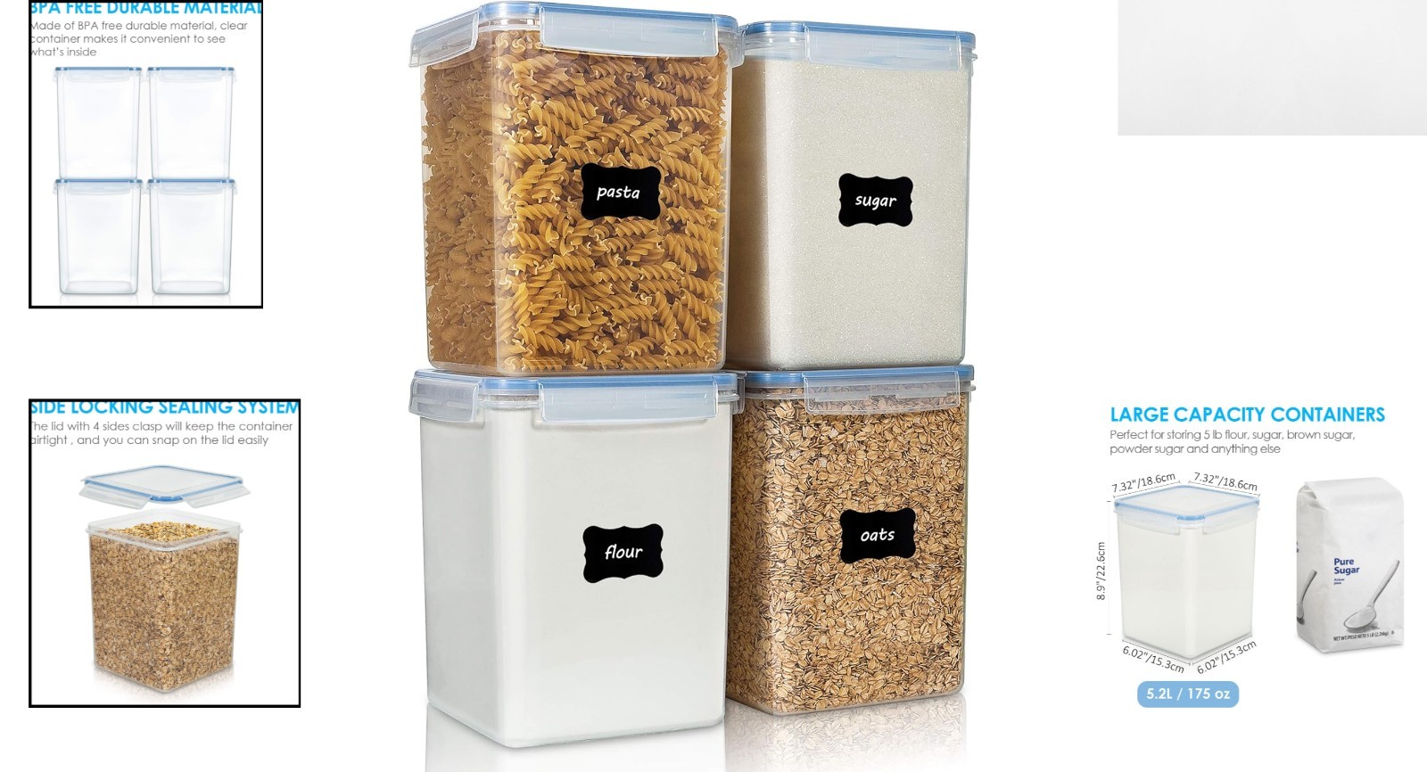 Elegant 5.2L BPA-Free Food Storage Containers – 4-Piece Airtight Canister Set