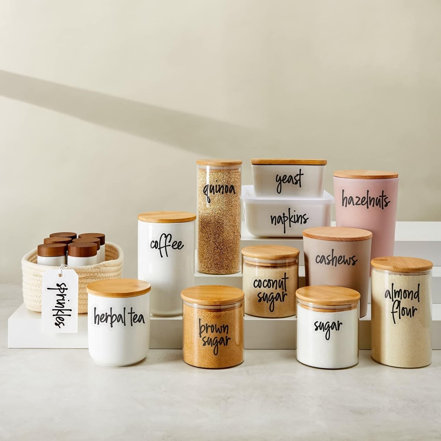 Pantry Labels for Food Containers – 157-Piece, Black Script Vinyl – Jar & Bin…