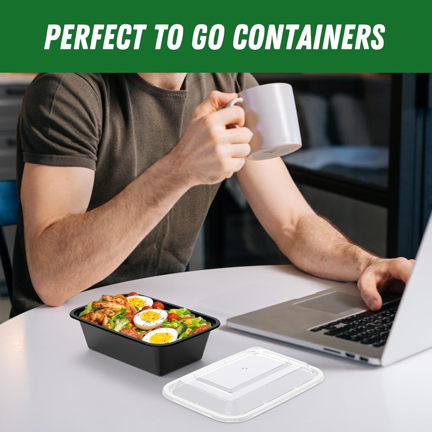 Reusable Food Storage Containers 50 Pack 24 Ounce Black Leakproof with Lids