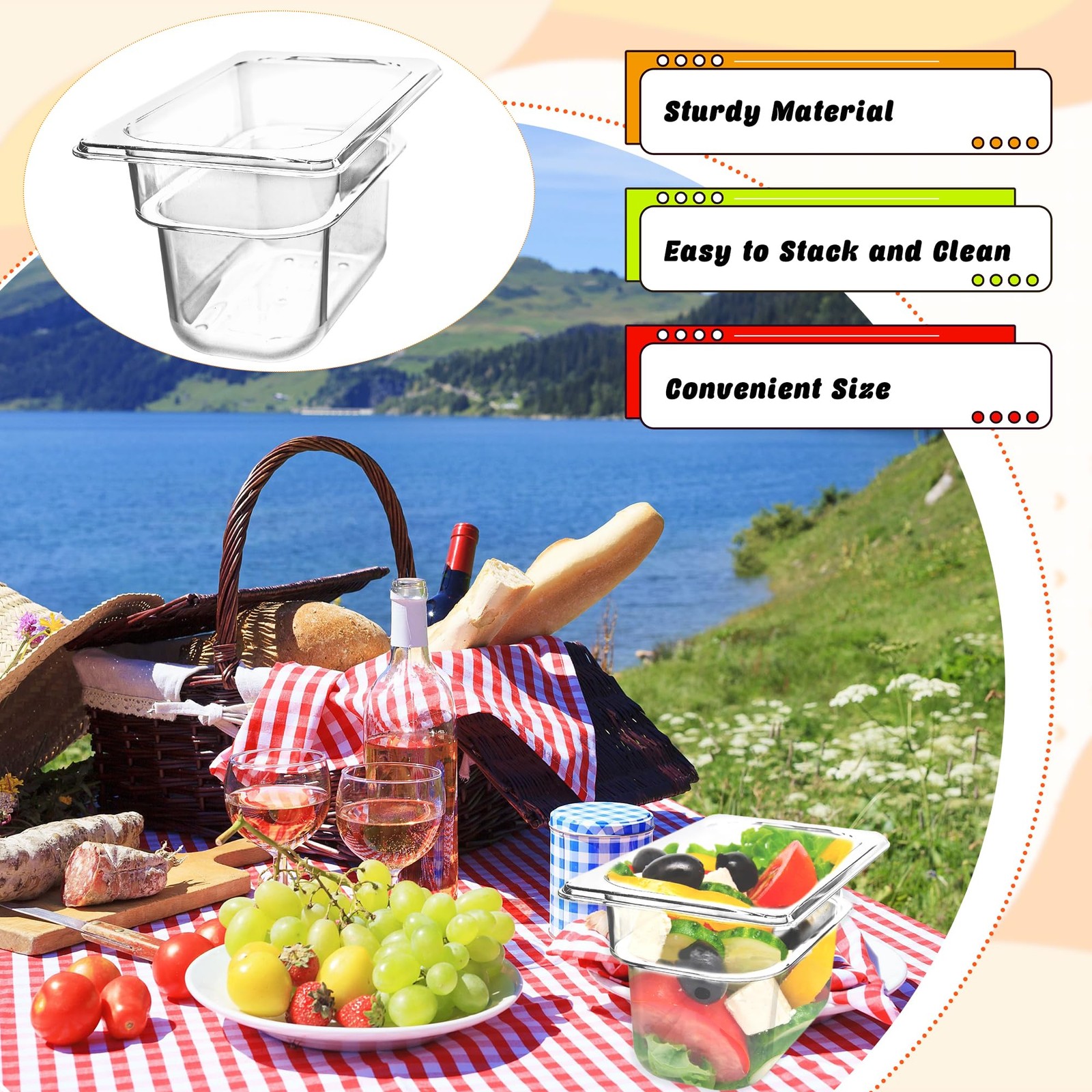 15 Pack Plastic Food Pan 1/9 Size 4 Inch Deep Clear Polycarbonate Storage Pan…